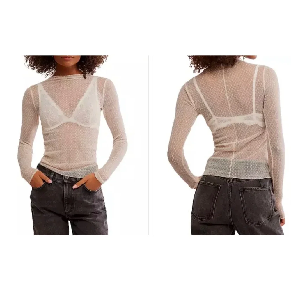 Free People Intimately Minding My Business Sheer Mesh Top XS Apple Blossom NWT